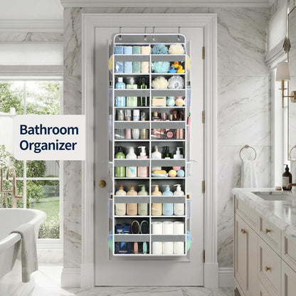 Over The Door Organizer, 6 Tier Extra Large Behind Door Storage of 12 Compartments, 80lbs Heavy Duty Door Organizer Hanging with Clear Window for Closet Bedroom Pantry Bathroom, Grey