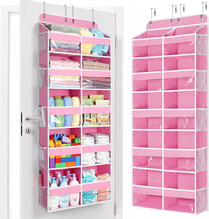Over The Door Organizer, 6 Tier Extra Large Behind Door Storage of 12 Compartments, 80lbs Heavy Duty Door Organizer Hanging with Clear Window for Closet Bedroom Pantry Bathroom, Grey