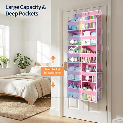 Over The Door Organizer, 6 Tier Extra Large Behind Door Storage of 12 Compartments, 80lbs Heavy Duty Door Organizer Hanging with Clear Window for Closet Bedroom Pantry Bathroom, Grey