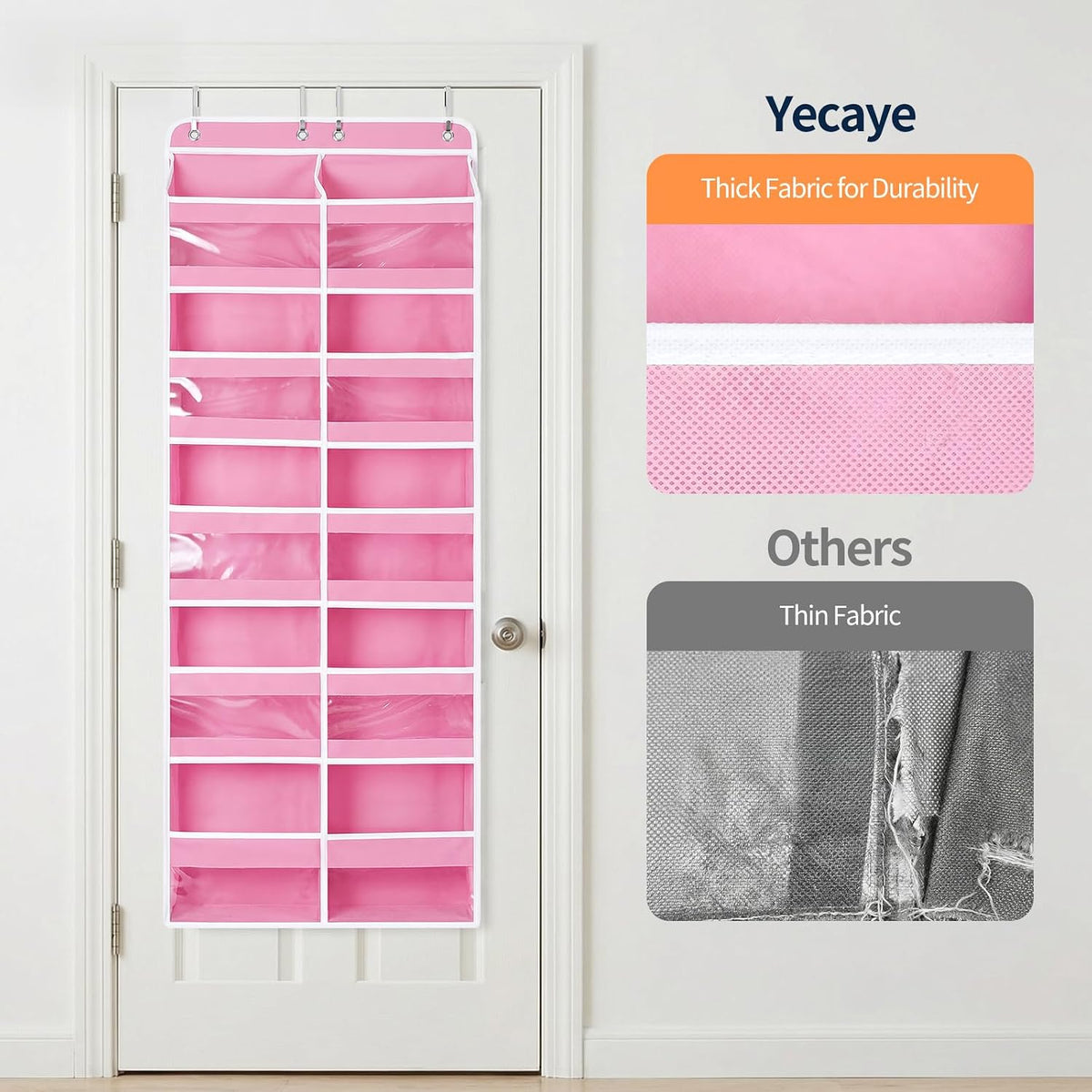 Over The Door Organizer, 6 Tier Extra Large Behind Door Storage of 12 Compartments, 80lbs Heavy Duty Door Organizer Hanging with Clear Window for Closet Bedroom Pantry Bathroom, Grey