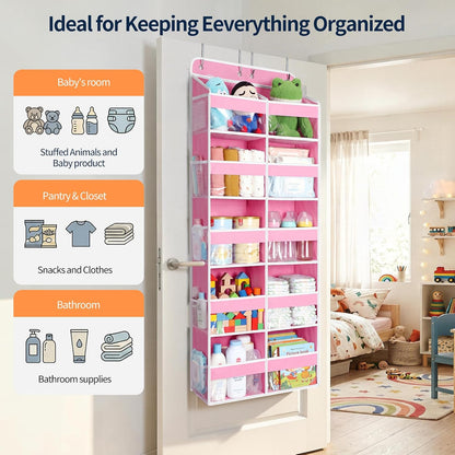 Over The Door Organizer, 6 Tier Extra Large Behind Door Storage of 12 Compartments, 80lbs Heavy Duty Door Organizer Hanging with Clear Window for Closet Bedroom Pantry Bathroom, Grey