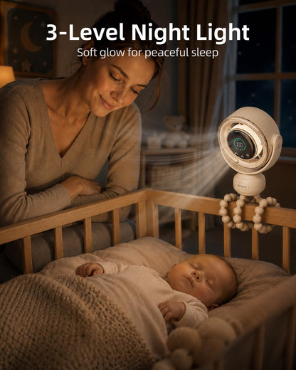 Portable Baby Stroller Fan, 120° Auto Swing, LED Display- Beige