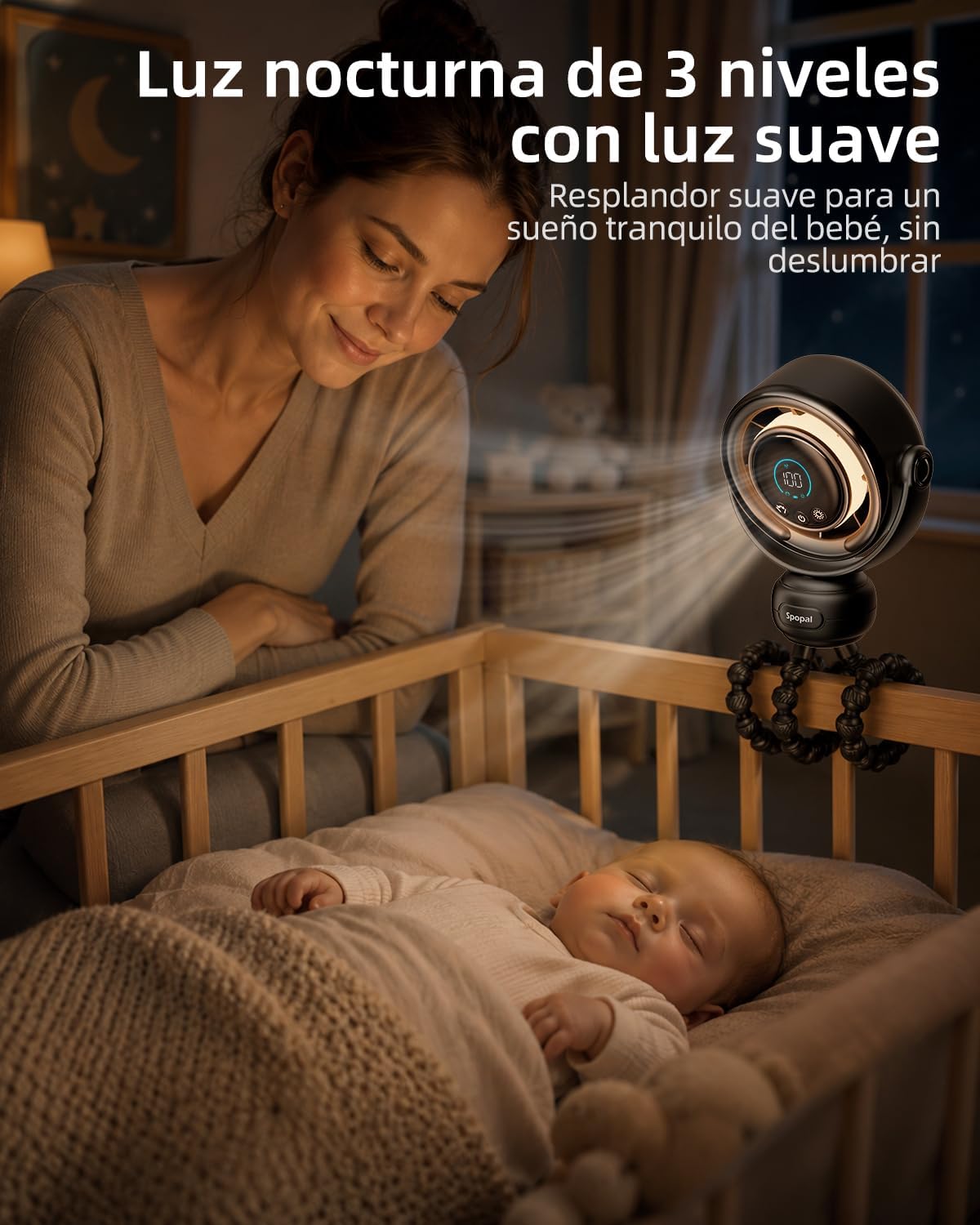 Portable Baby Stroller Fan, 120° Auto Swing, LED Display- Beige