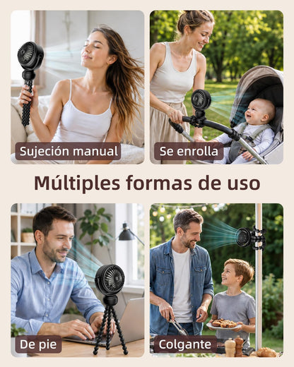 Portable Baby Stroller Fan, 120° Auto Swing, LED Display- Beige
