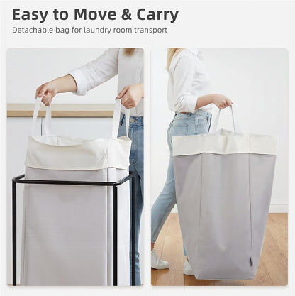 Large Laundry Hamper, 23.7 Gal. Metal Laundry Basket with Removable Bag for Easy Carry, Strong Dirty Clothes Hamper for Bedroom, Bathroom, Dorm, College, 90L Grey