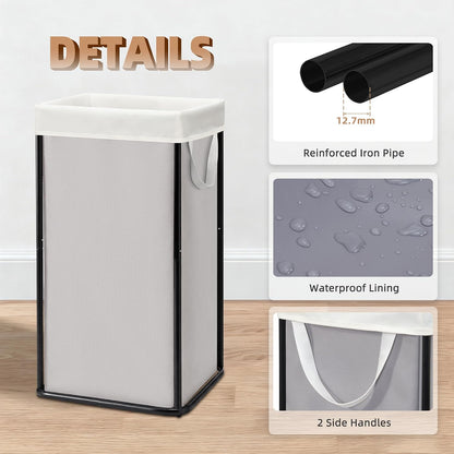 Large Laundry Hamper, 23.7 Gal. Metal Laundry Basket with Removable Bag for Easy Carry, Strong Dirty Clothes Hamper for Bedroom, Bathroom, Dorm, College, 90L Grey
