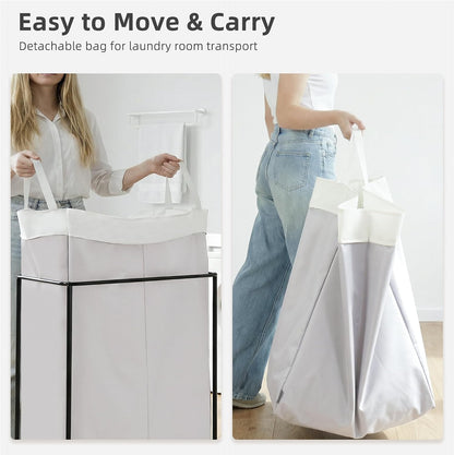 Large Laundry Hamper, 23.7 Gal. Metal Laundry Basket with Removable Bag for Easy Carry, Strong Dirty Clothes Hamper for Bedroom, Bathroom, Dorm, College, 90L Grey