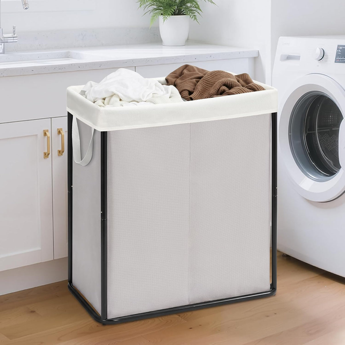 Large Laundry Hamper, 23.7 Gal. Metal Laundry Basket with Removable Bag for Easy Carry, Strong Dirty Clothes Hamper for Bedroom, Bathroom, Dorm, College, 90L Grey
