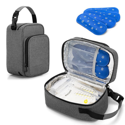Insulated Breastmilk Cooler Bag with 4 Gel Ice Packs, Breastmilk Cooler Fits 6 Bags of Breastmilk, Gray