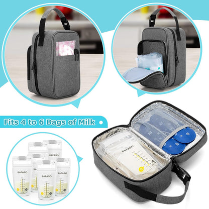 Insulated Breastmilk Cooler Bag with 4 Gel Ice Packs, Breastmilk Cooler Fits 6 Bags of Breastmilk, Gray