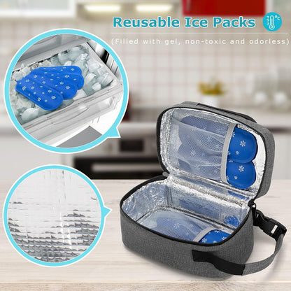 Insulated Breastmilk Cooler Bag with 4 Gel Ice Packs, Breastmilk Cooler Fits 6 Bags of Breastmilk, Gray