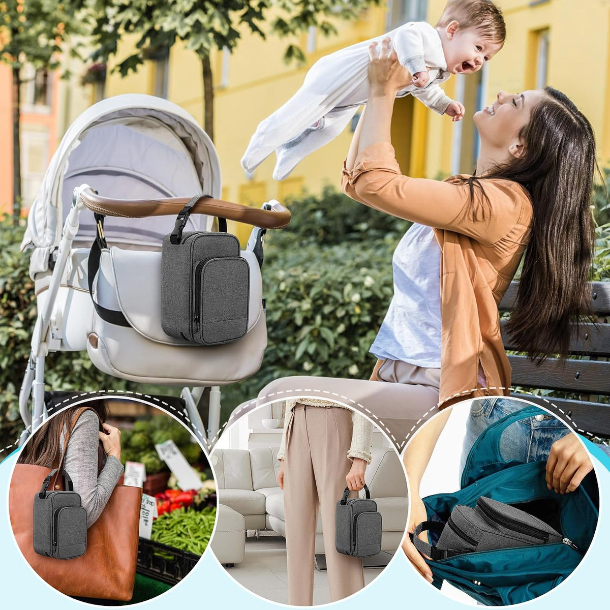 Insulated Breastmilk Cooler Bag with 4 Gel Ice Packs, Breastmilk Cooler Fits 6 Bags of Breastmilk, Gray