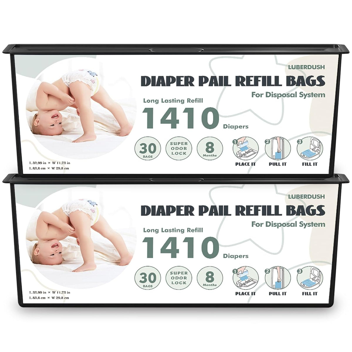 Diaper Pail Refill Bags - Compatible with Genie Easy Roll Signature & Platinum Pails | Each 30 Bags Holds Up to 1410 Newborn Diapers | 7-Layer OdorLock Technology | (60 Bags)