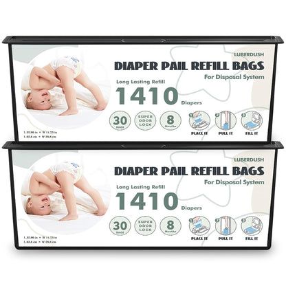 Diaper Pail Refill Bags - Compatible with Genie Easy Roll Signature & Platinum Pails | Each 30 Bags Holds Up to 1410 Newborn Diapers | 7-Layer OdorLock Technology | (60 Bags)