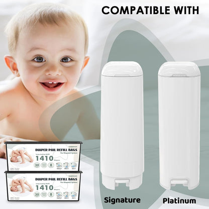 Diaper Pail Refill Bags - Compatible with Genie Easy Roll Signature & Platinum Pails | Each 30 Bags Holds Up to 1410 Newborn Diapers | 7-Layer OdorLock Technology | (60 Bags)