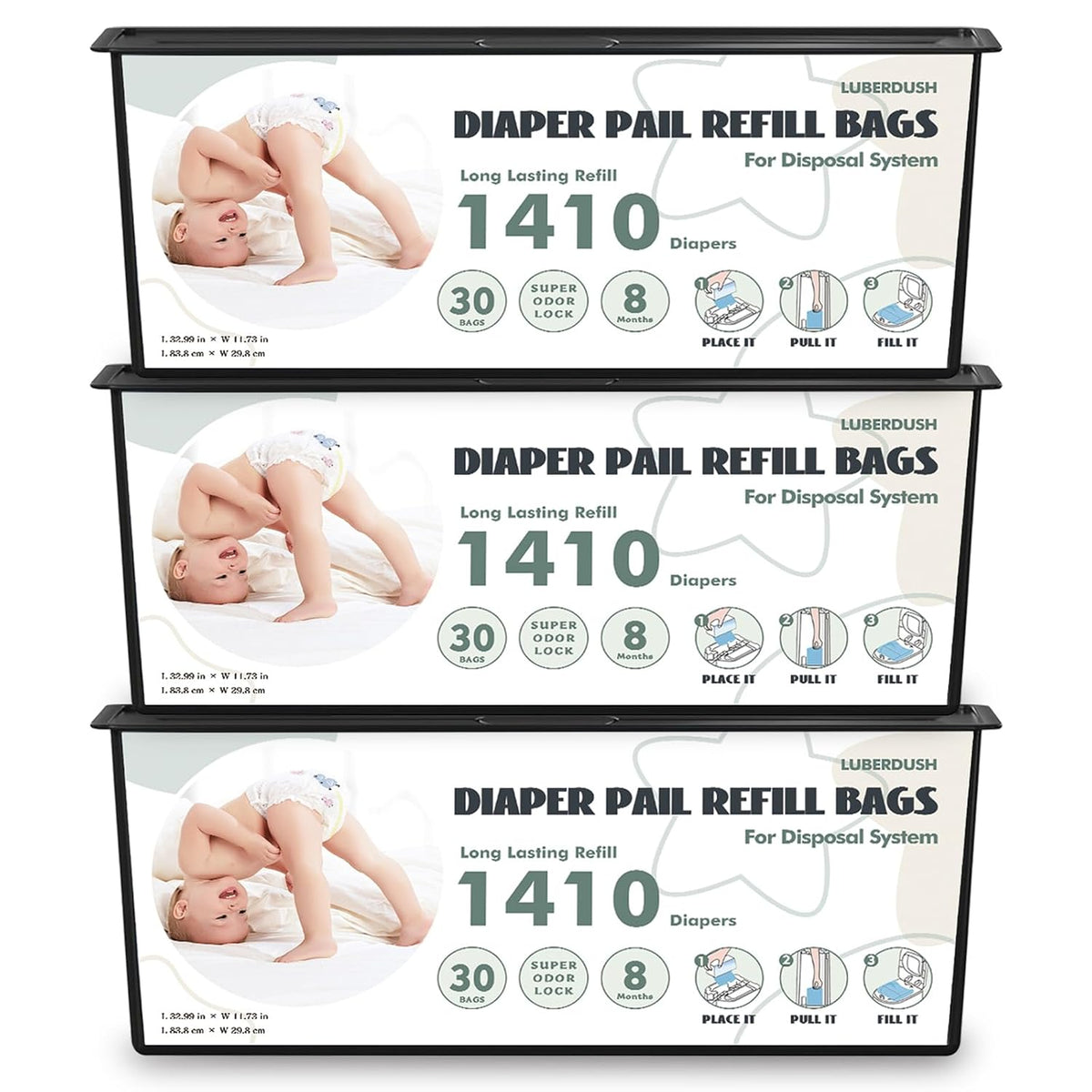 Diaper Pail Refill Bags - Compatible with Genie Easy Roll Signature & Platinum Pails | Each 30 Bags Holds Up to 1410 Newborn Diapers | 7-Layer OdorLock Technology | (60 Bags)