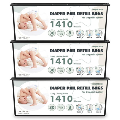 Diaper Pail Refill Bags - Compatible with Genie Easy Roll Signature & Platinum Pails | Each 30 Bags Holds Up to 1410 Newborn Diapers | 7-Layer OdorLock Technology | (60 Bags)