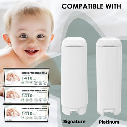 Diaper Pail Refill Bags - Compatible with Genie Easy Roll Signature & Platinum Pails | Each 30 Bags Holds Up to 1410 Newborn Diapers | 7-Layer OdorLock Technology | (60 Bags)