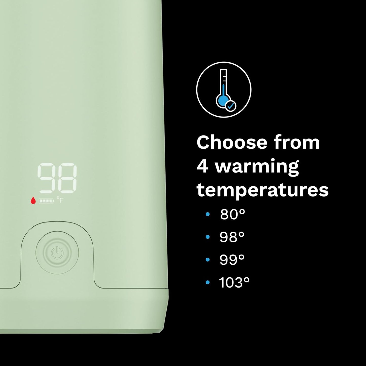 SuperFast Portable Bottle Warmer 3x Faster than Others, Travel Milk Formula Warmer with 4 Temperature Settings, 9oz Capacity, USB Rechargeable, Safe & Even Heating, No Adapters, Sage Green