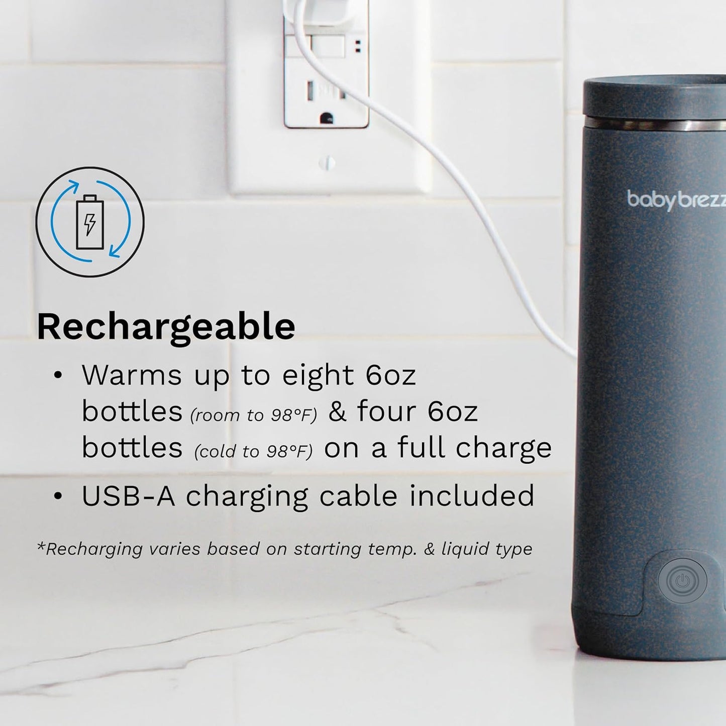 SuperFast Portable Bottle Warmer 3x Faster than Others, Travel Milk Formula Warmer with 4 Temperature Settings, 9oz Capacity, USB Rechargeable, Safe & Even Heating, No Adapters, Sage Green