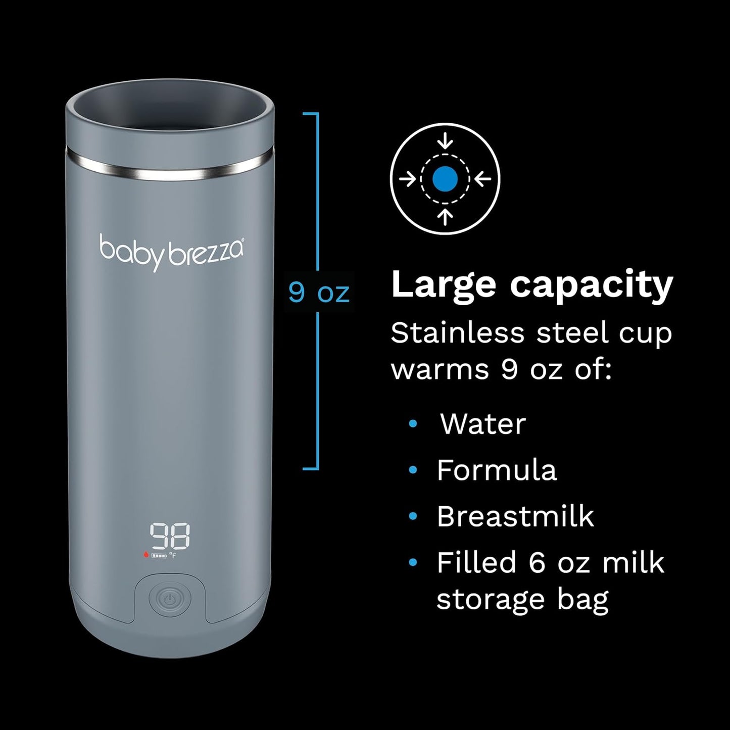 SuperFast Portable Bottle Warmer 3x Faster than Others, Travel Milk Formula Warmer with 4 Temperature Settings, 9oz Capacity, USB Rechargeable, Safe & Even Heating, No Adapters, Sage Green