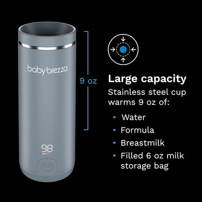 SuperFast Portable Bottle Warmer 3x Faster than Others, Travel Milk Formula Warmer with 4 Temperature Settings, 9oz Capacity, USB Rechargeable, Safe & Even Heating, No Adapters, Sage Green