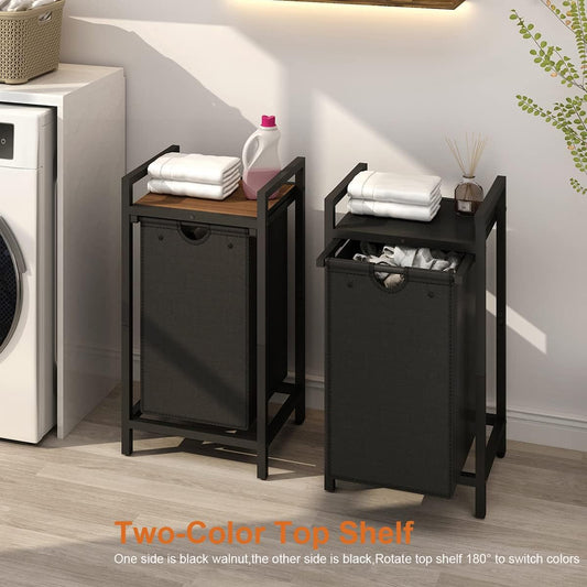 Laundry Hamper, Two-Color Laundry Basket with Removable Laundry Bag and Top Shelf, Clothes Hamper for Samll Space,Laundry Room, Bedroom, Bathroom