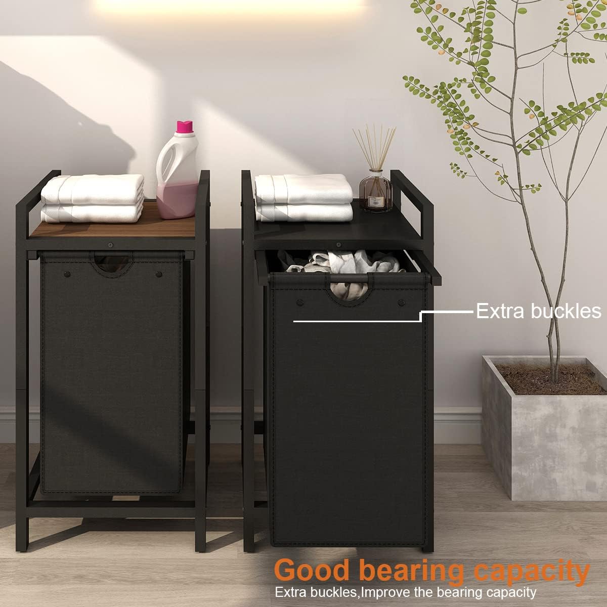 Laundry Hamper, Two-Color Laundry Basket with Removable Laundry Bag and Top Shelf, Clothes Hamper for Samll Space,Laundry Room, Bedroom, Bathroom