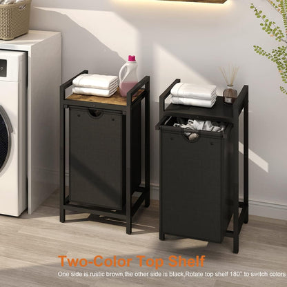 Laundry Hamper, Two-Color Laundry Basket with Removable Laundry Bag and Top Shelf, Clothes Hamper for Samll Space,Laundry Room, Bedroom, Bathroom