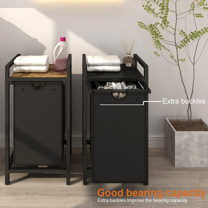 Laundry Hamper, Two-Color Laundry Basket with Removable Laundry Bag and Top Shelf, Clothes Hamper for Samll Space,Laundry Room, Bedroom, Bathroom