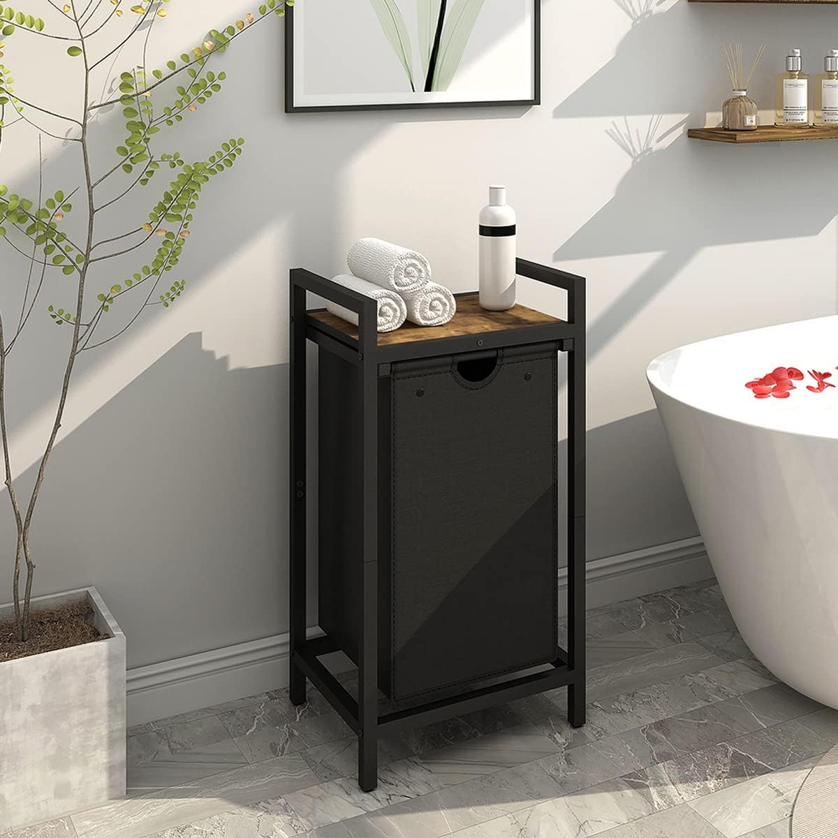 Laundry Hamper, Two-Color Laundry Basket with Removable Laundry Bag and Top Shelf, Clothes Hamper for Samll Space,Laundry Room, Bedroom, Bathroom