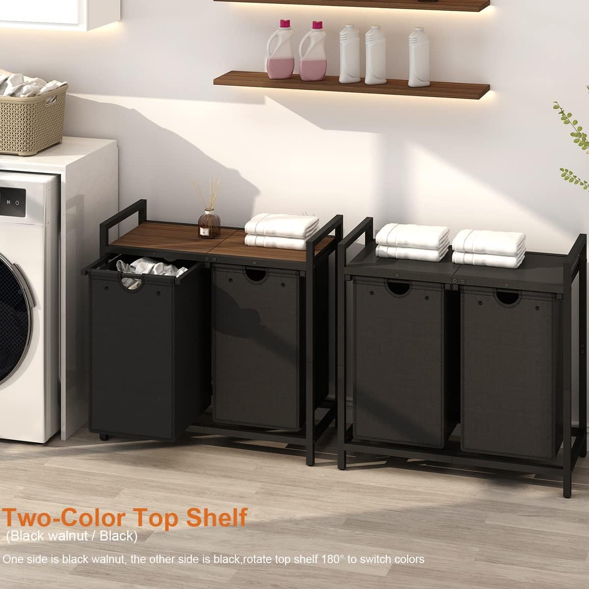 Laundry Hamper, Two-Color Laundry Basket with Removable Laundry Bag and Top Shelf, Clothes Hamper for Samll Space,Laundry Room, Bedroom, Bathroom