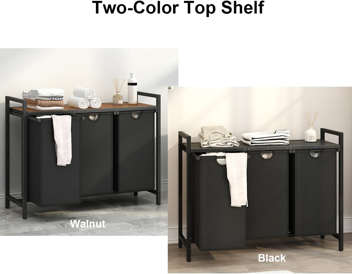 Laundry Hamper, Two-Color Laundry Basket with Removable Laundry Bag and Top Shelf, Clothes Hamper for Samll Space,Laundry Room, Bedroom, Bathroom