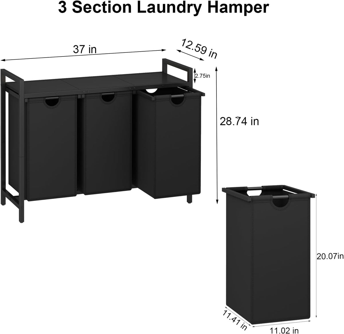 Laundry Hamper, Two-Color Laundry Basket with Removable Laundry Bag and Top Shelf, Clothes Hamper for Samll Space,Laundry Room, Bedroom, Bathroom