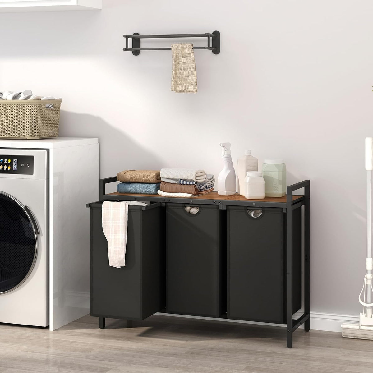 Laundry Hamper, Two-Color Laundry Basket with Removable Laundry Bag and Top Shelf, Clothes Hamper for Samll Space,Laundry Room, Bedroom, Bathroom