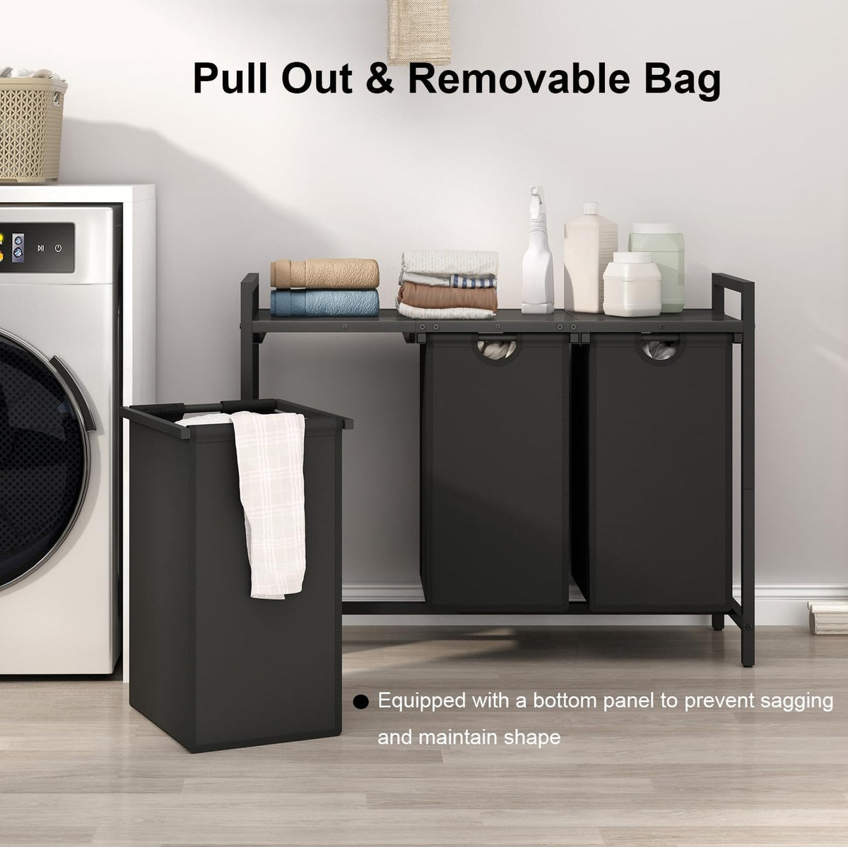 Laundry Hamper, Two-Color Laundry Basket with Removable Laundry Bag and Top Shelf, Clothes Hamper for Samll Space,Laundry Room, Bedroom, Bathroom