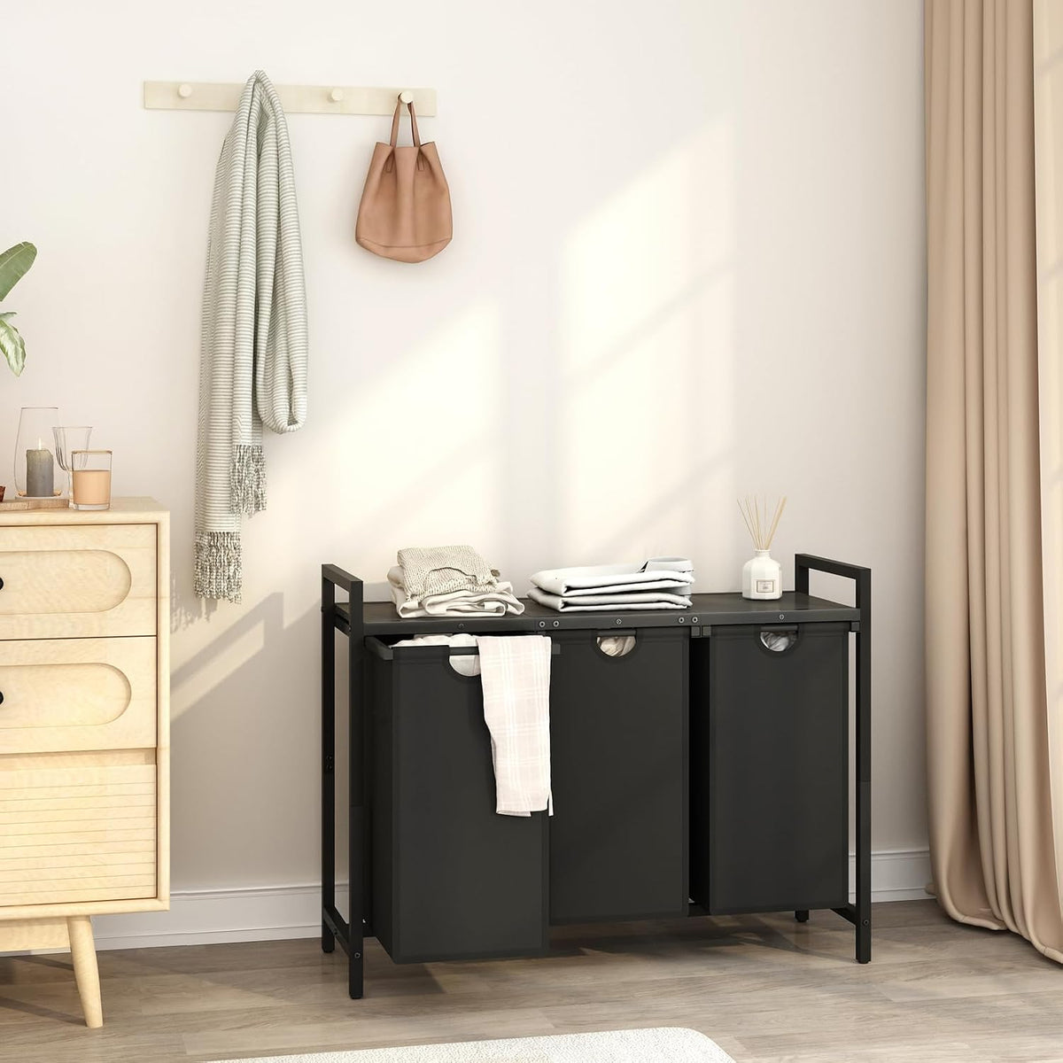 Laundry Hamper, Two-Color Laundry Basket with Removable Laundry Bag and Top Shelf, Clothes Hamper for Samll Space,Laundry Room, Bedroom, Bathroom