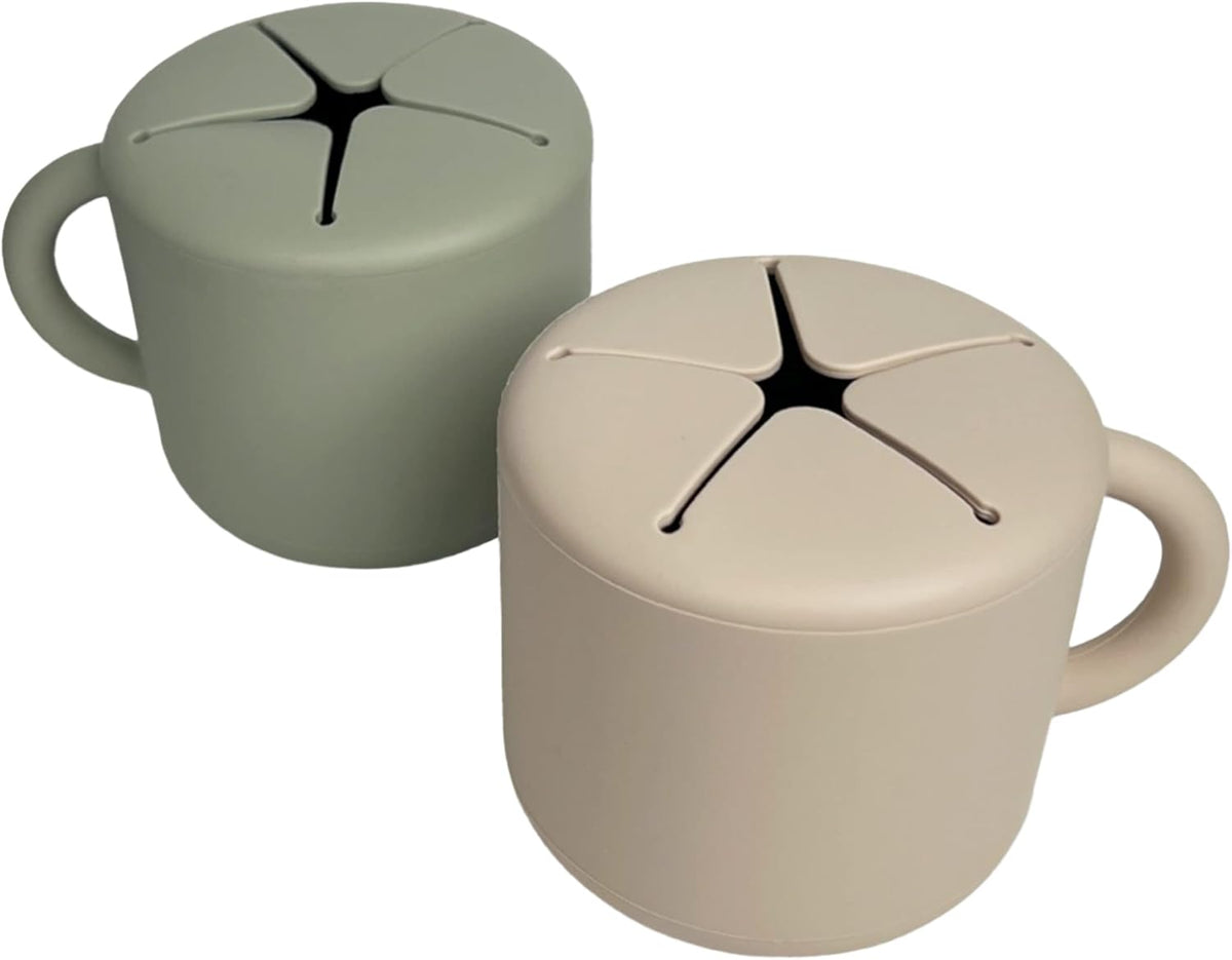SiliSnacker™ Snack Cup 2 Pack | Silicone Snack Container | Toddler and Baby Snack Catcher (Latte & Desert Sage)