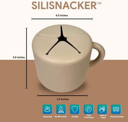 SiliSnacker™ Snack Cup 2 Pack | Silicone Snack Container | Toddler and Baby Snack Catcher (Latte & Desert Sage)