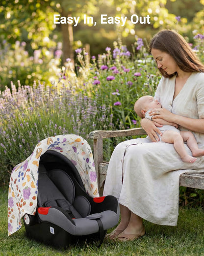 Car Seat Cover Baby Girl, 100% Cotton Muslin Infant Carseat Canopy
