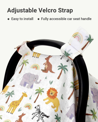 Car Seat Cover Baby Girl, 100% Cotton Muslin Infant Carseat Canopy