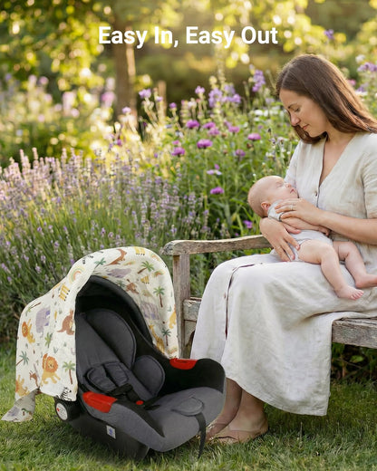 Car Seat Cover Baby Girl, 100% Cotton Muslin Infant Carseat Canopy