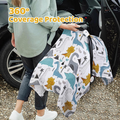 Car Seat Cover Baby Girl, 100% Cotton Muslin Infant Carseat Canopy