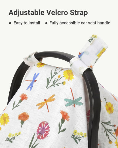 Car Seat Cover Baby Girl, 100% Cotton Muslin Infant Carseat Canopy