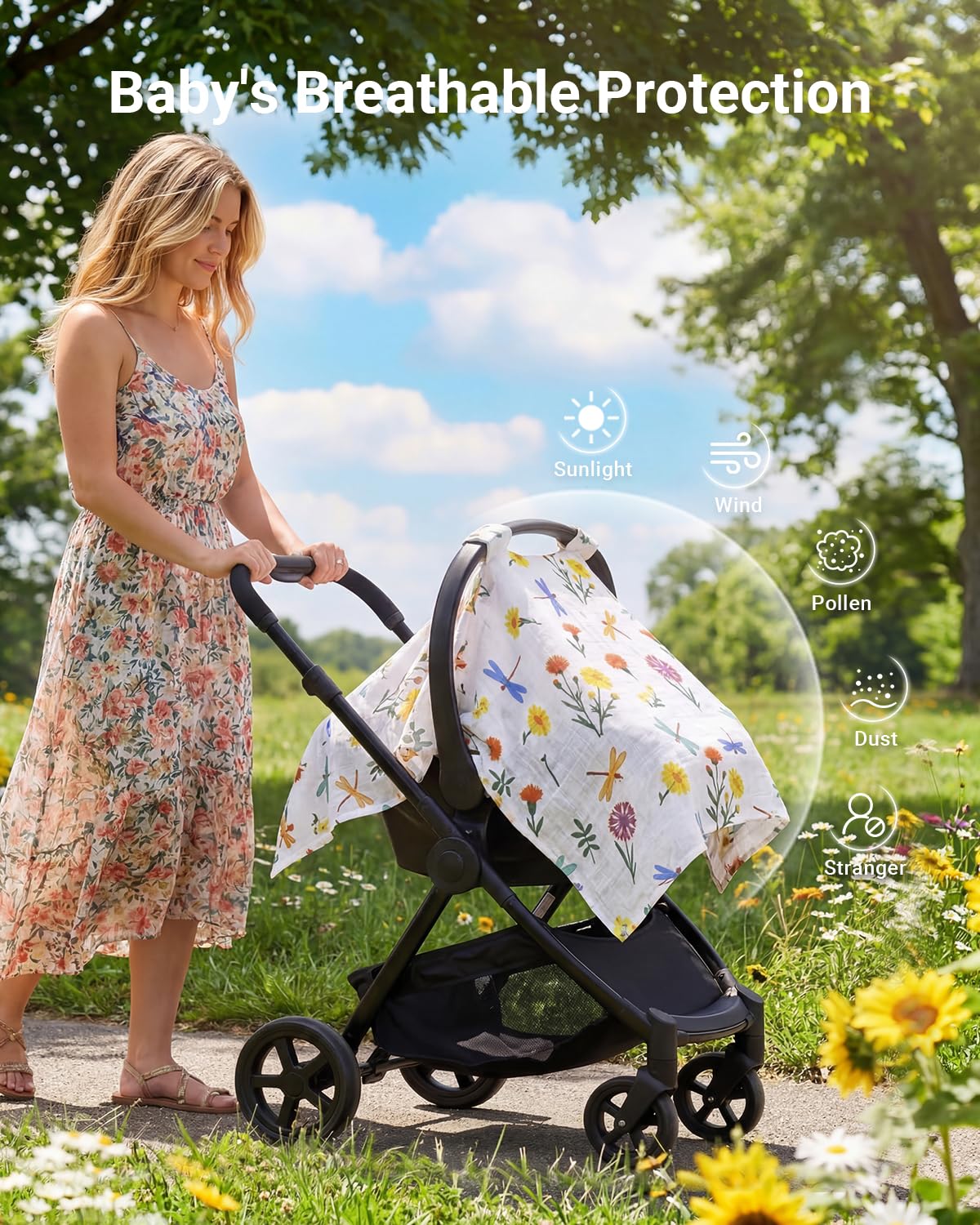 Car Seat Cover Baby Girl, 100% Cotton Muslin Infant Carseat Canopy