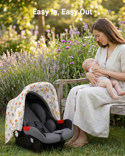 Car Seat Cover Baby Girl, 100% Cotton Muslin Infant Carseat Canopy