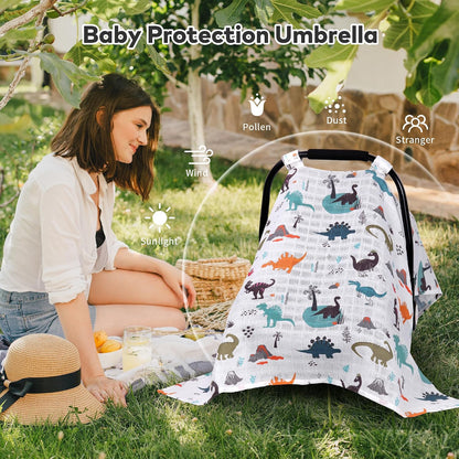 Car Seat Cover Baby Girl, 100% Cotton Muslin Infant Carseat Canopy