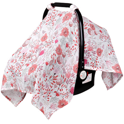 Car Seat Cover Baby Girl, 100% Cotton Muslin Infant Carseat Canopy