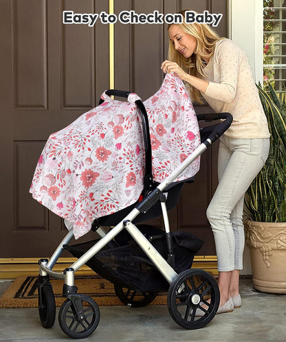 Car Seat Cover Baby Girl, 100% Cotton Muslin Infant Carseat Canopy