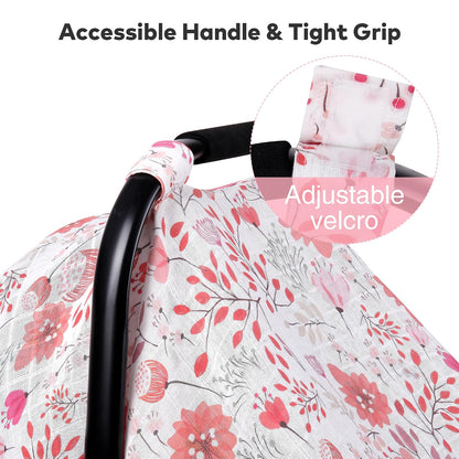 Car Seat Cover Baby Girl, 100% Cotton Muslin Infant Carseat Canopy